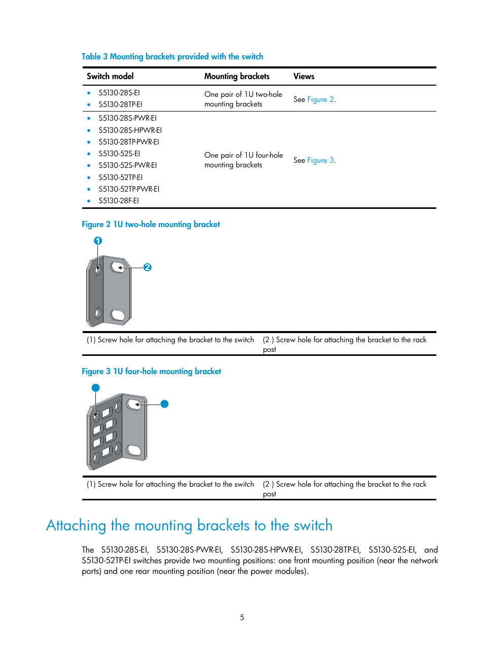 Attaching the mounting brackets to the switch | H3C Technologies H3C S5130 Series Switches User Manual | Page 12 / 65