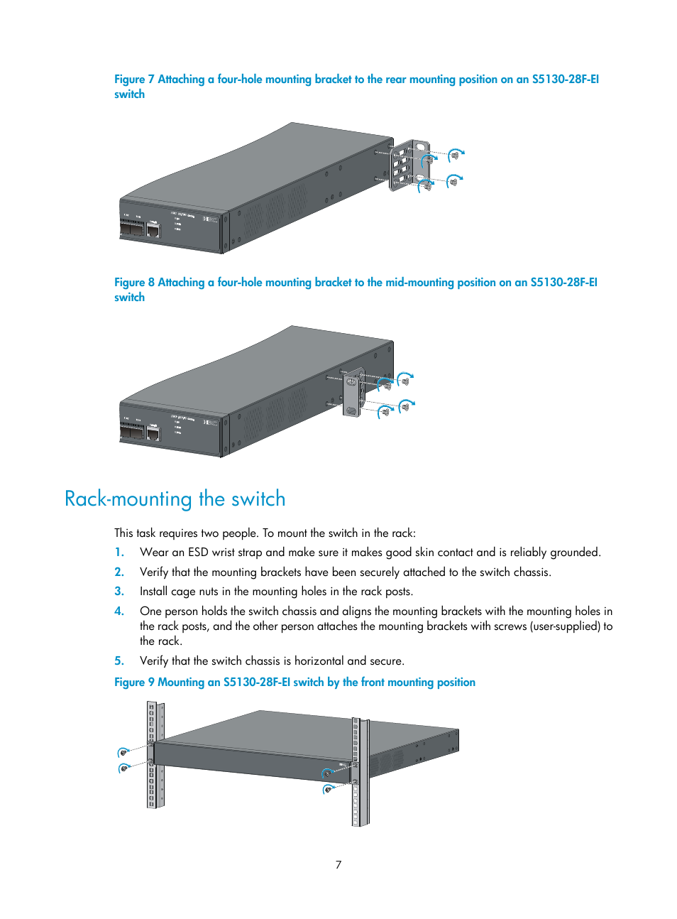 Rack-mounting the switch | H3C Technologies H3C S5130 Series Switches User Manual | Page 14 / 65