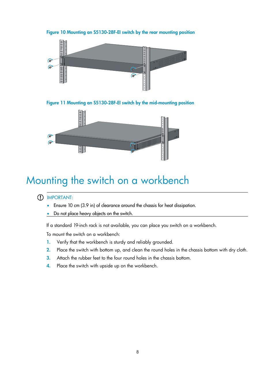 Mounting the switch on a workbench | H3C Technologies H3C S5130 Series Switches User Manual | Page 15 / 65