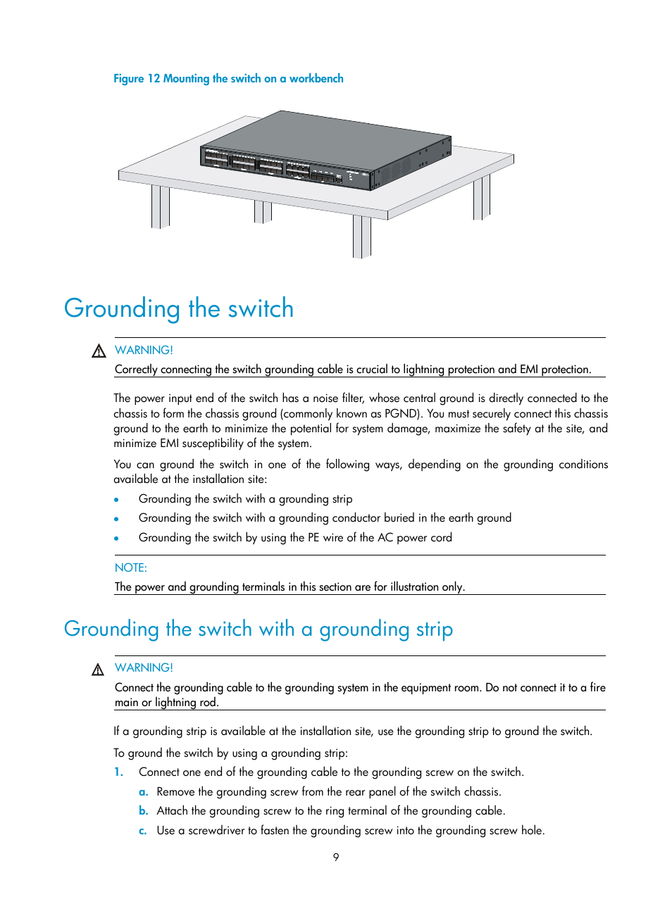 Grounding the switch, Grounding the switch with a grounding strip | H3C Technologies H3C S5130 Series Switches User Manual | Page 16 / 65