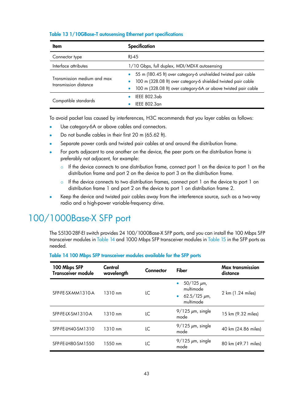 100/1000base-x sfp port | H3C Technologies H3C S5130 Series Switches User Manual | Page 50 / 65
