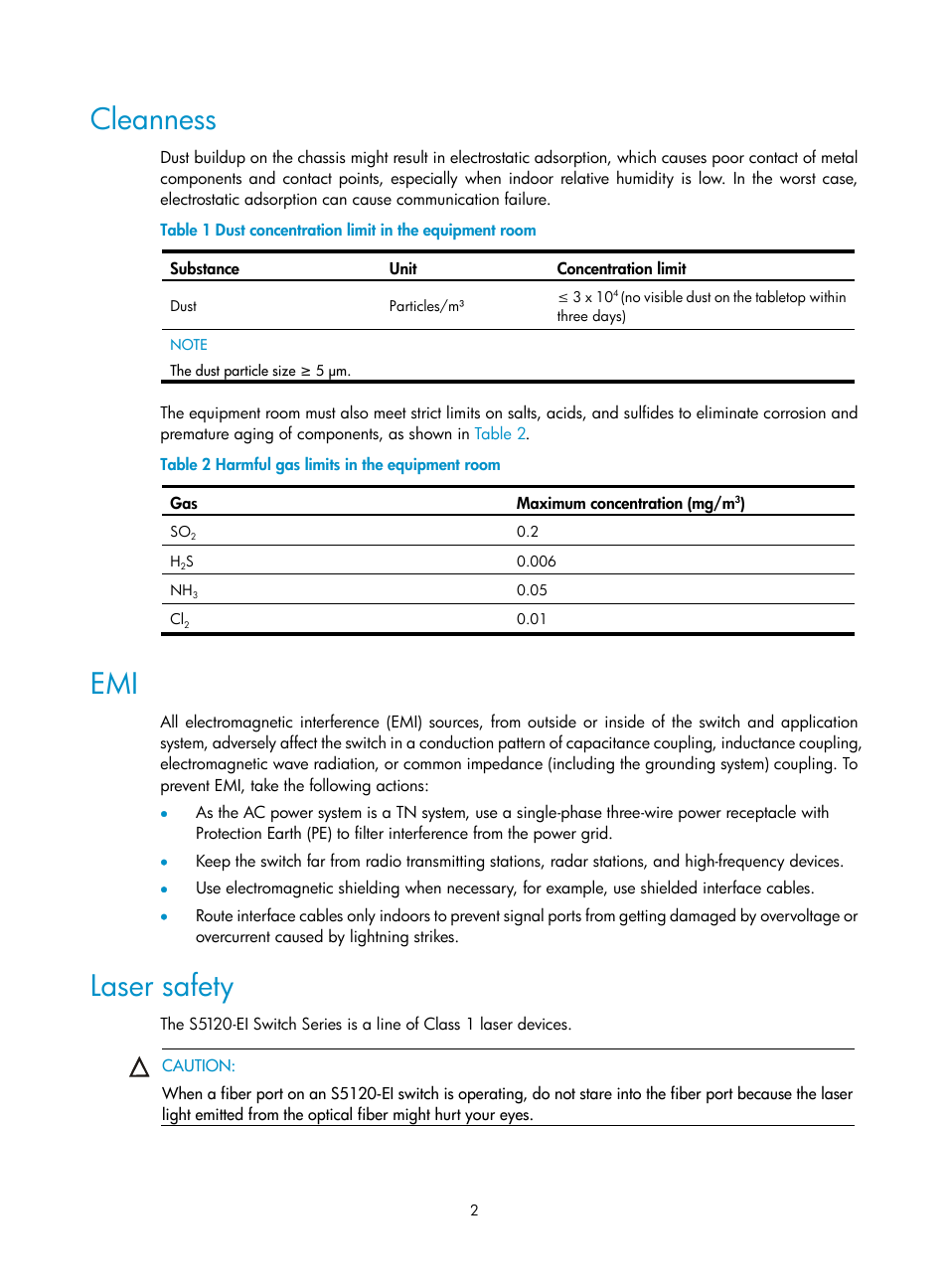 Cleanness, Laser safety | H3C Technologies H3C S5120 Series Switches User Manual | Page 10 / 63