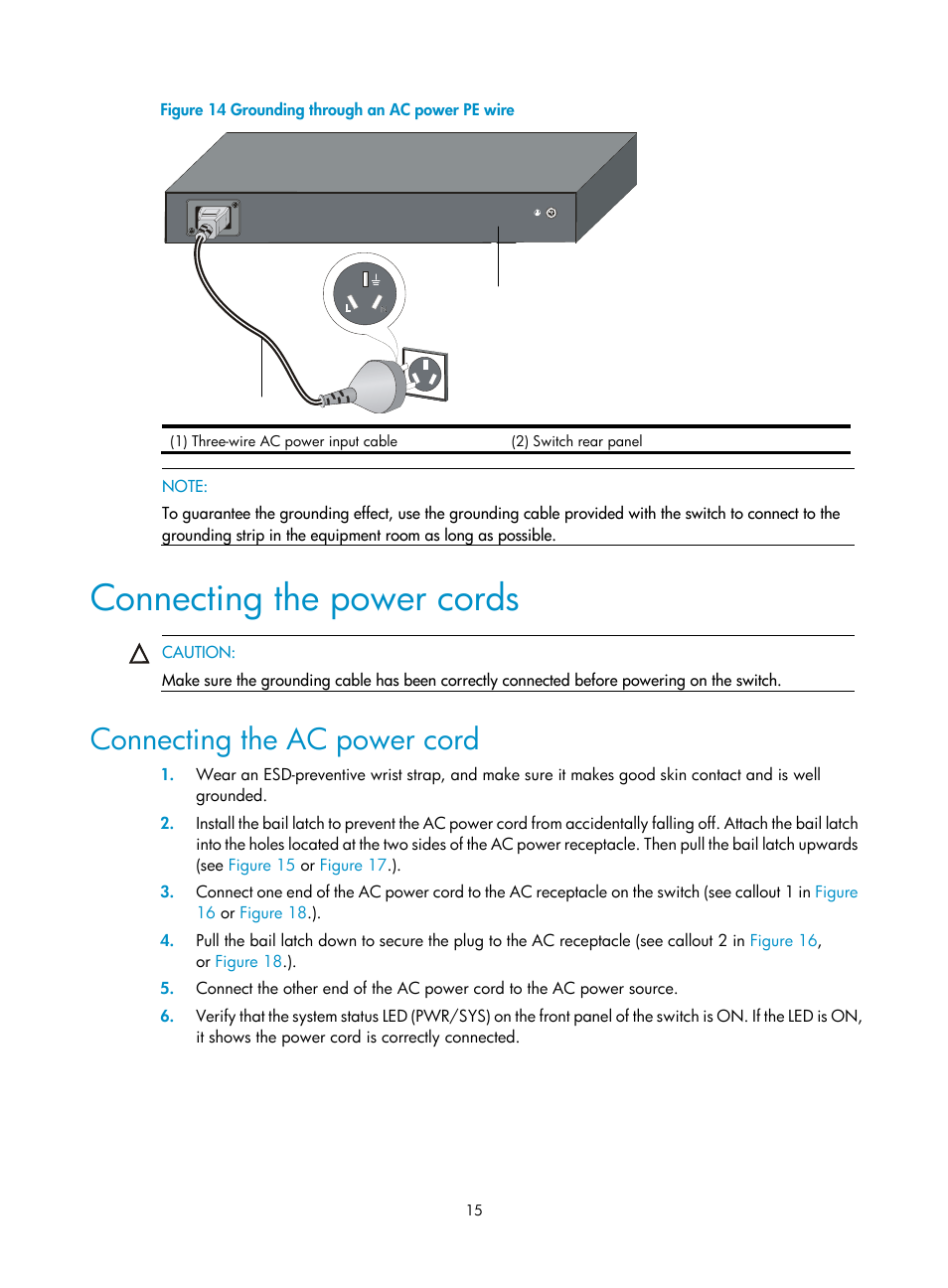 Connecting the power cords, Connecting the ac power cord | H3C Technologies H3C S5120 Series Switches User Manual | Page 23 / 63