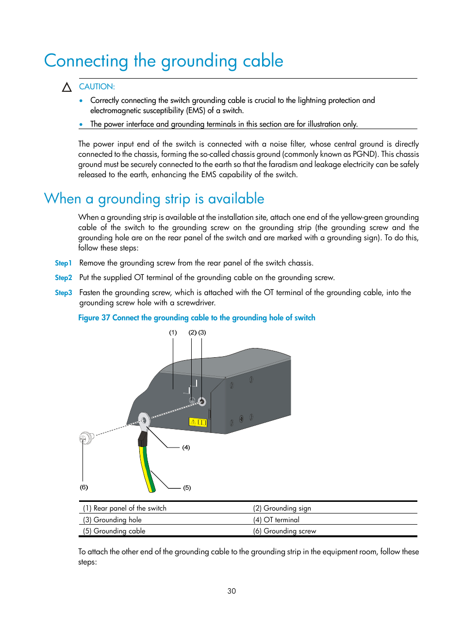 Connecting the grounding cable, When a grounding strip is available | H3C Technologies H3C S5120 Series Switches User Manual | Page 38 / 74