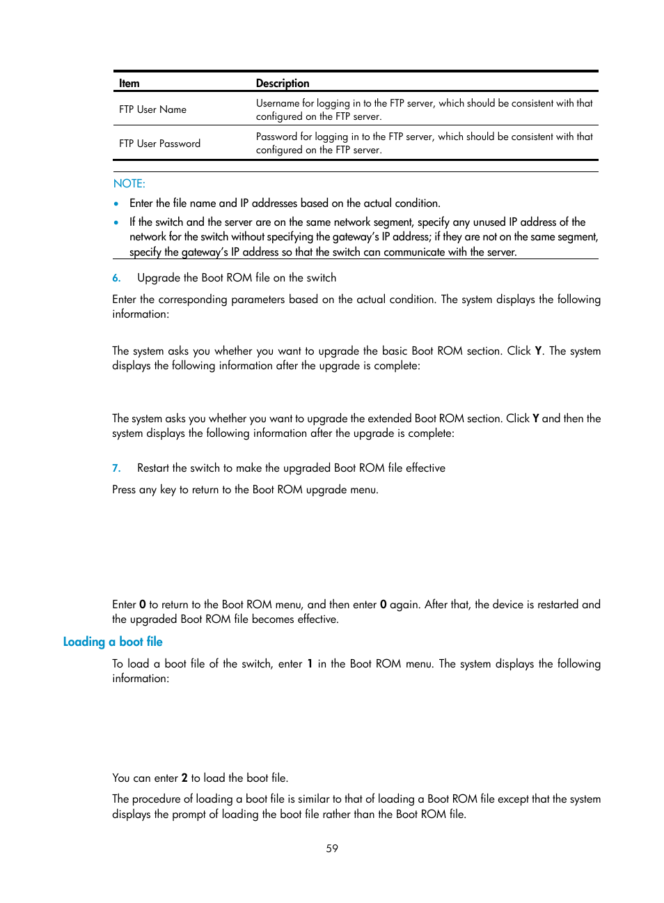 Loading a boot file, Upgrade the boot rom file on the switch | H3C Technologies H3C S5120 Series Switches User Manual | Page 67 / 74