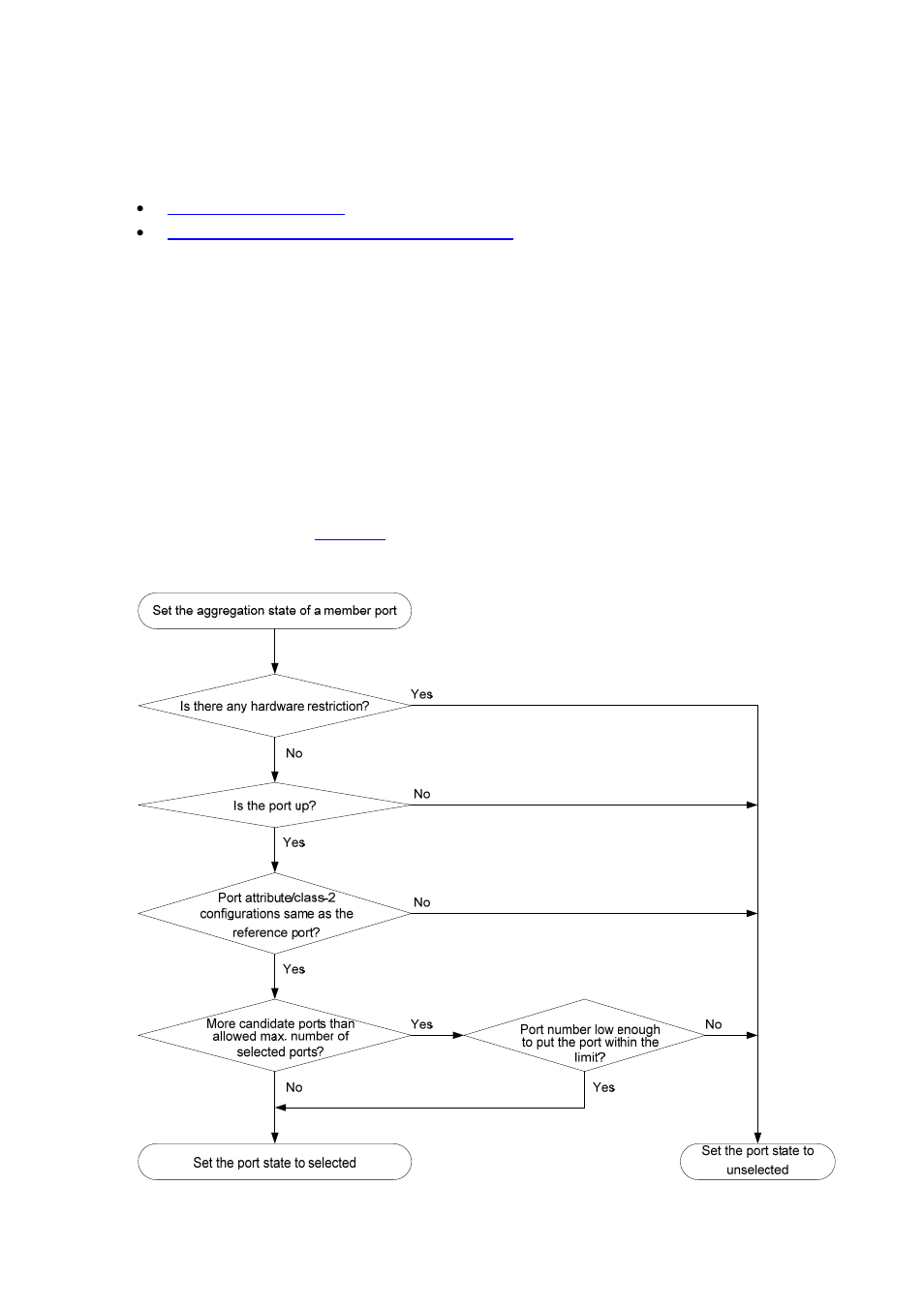 Aggregating links in static mode, Selecting a reference port, Setting the aggregation state of each member port | H3C Technologies H3C S5120 Series Switches User Manual | Page 103 / 745
