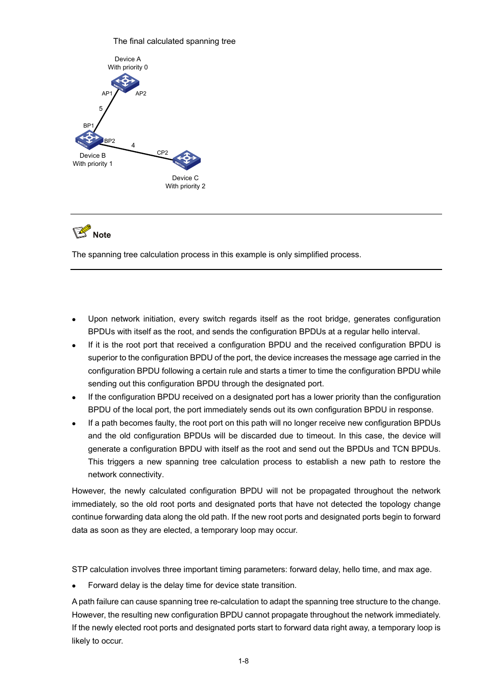 The bpdu forwarding mechanism in stp, Stp timers | H3C Technologies H3C S5120 Series Switches User Manual | Page 173 / 745