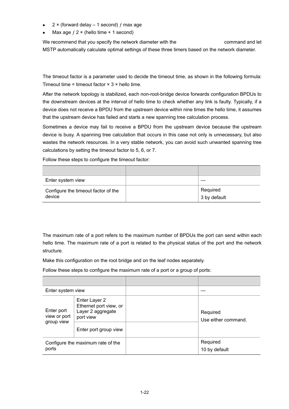 Configuring the timeout factor, Configuring the maximum port rate | H3C Technologies H3C S5120 Series Switches User Manual | Page 187 / 745
