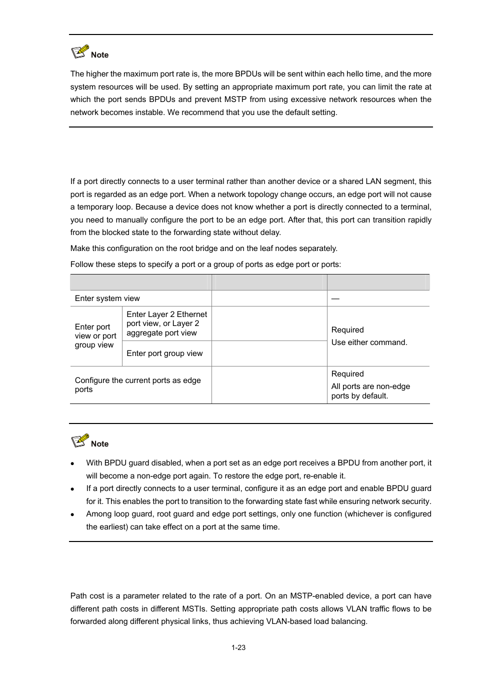 Configuring ports as edge ports, Configuring path costs of ports, 23 configuring path costs of ports | H3C Technologies H3C S5120 Series Switches User Manual | Page 188 / 745
