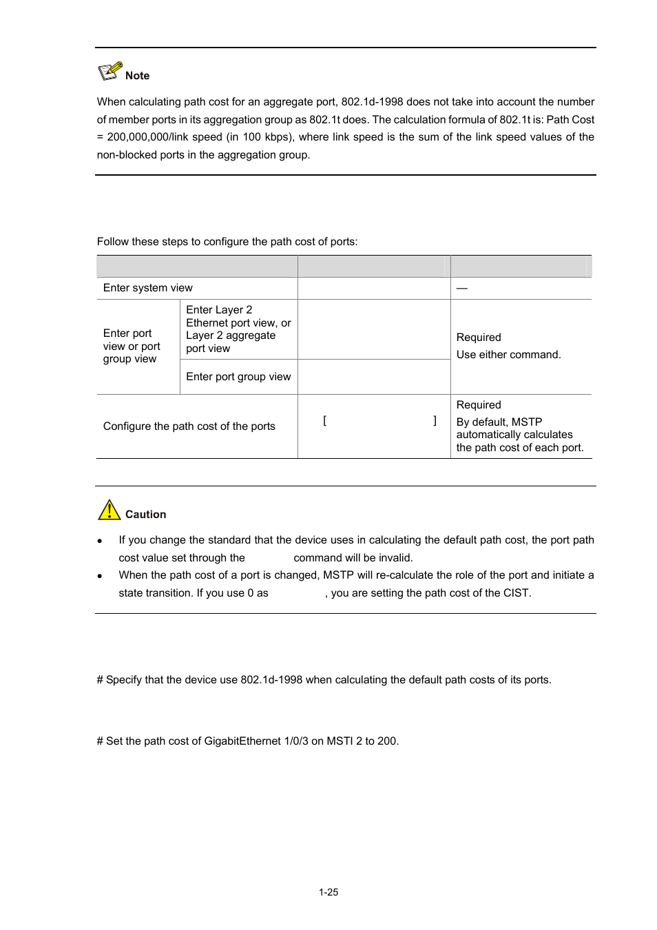 Configuring path costs of ports, Configuration example | H3C Technologies H3C S5120 Series Switches User Manual | Page 190 / 745