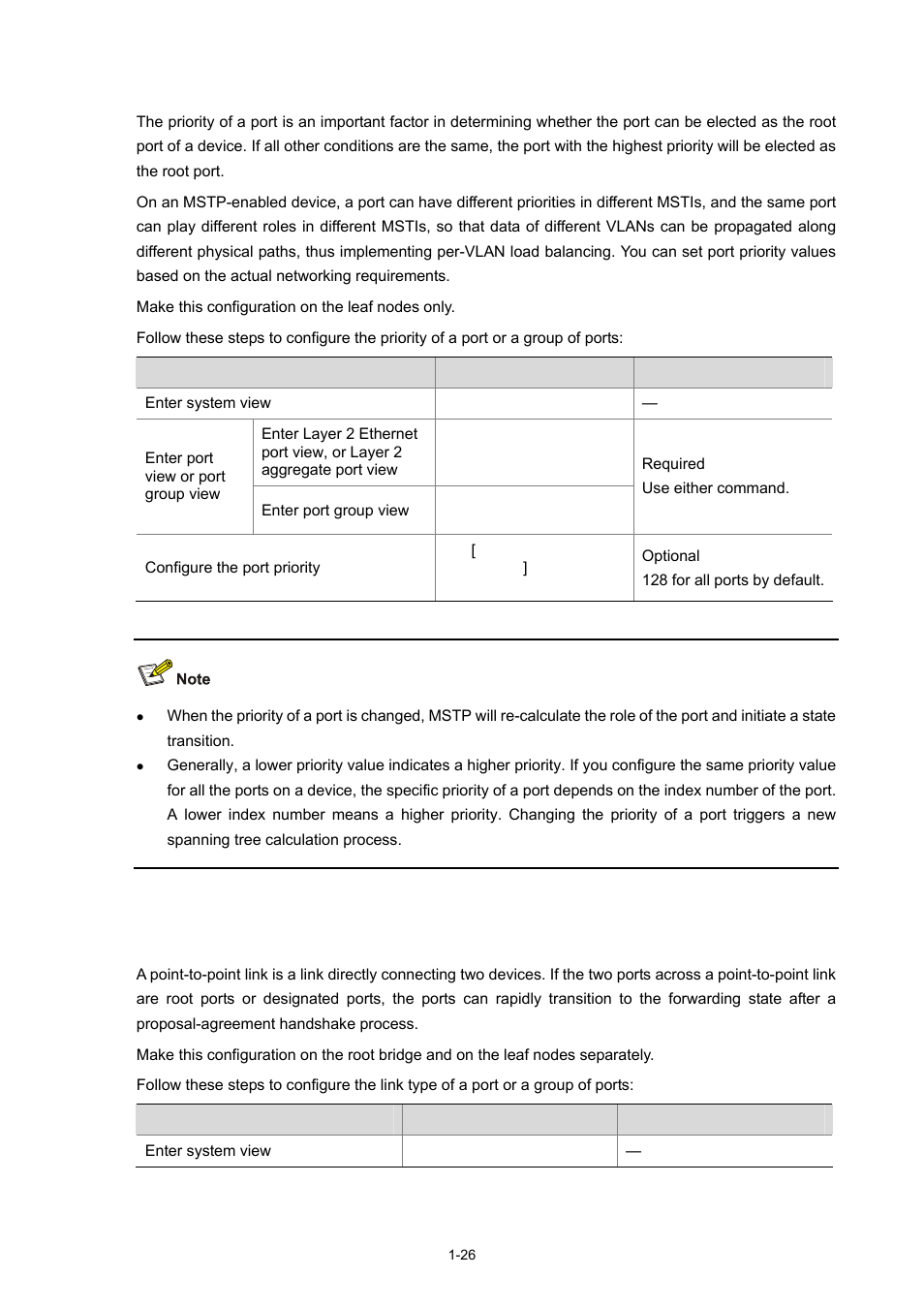 Configuring port priority, Configuring the link type of ports, 26 configuring the link type of ports | H3C Technologies H3C S5120 Series Switches User Manual | Page 191 / 745