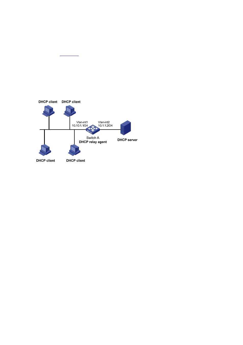 Dhcp relay agent configuration examples, Dhcp relay agent configuration example, Network requirements | Configuration procedure | H3C Technologies H3C S5120 Series Switches User Manual | Page 249 / 745