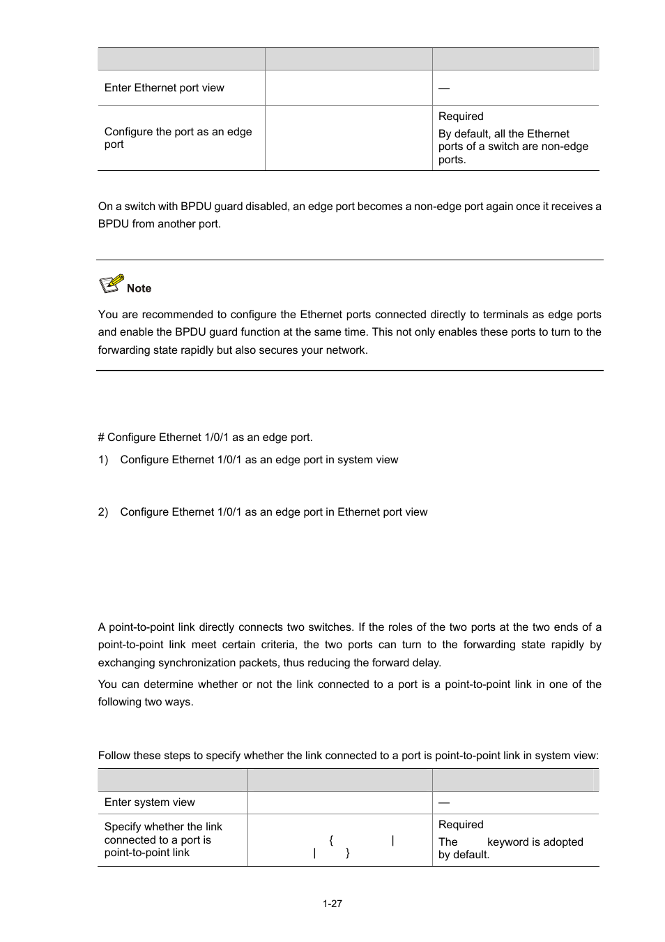 Configuration example, Setting the link type of a port to p2p | H3C Technologies H3C S3600 Series Switches User Manual | Page 280 / 1205