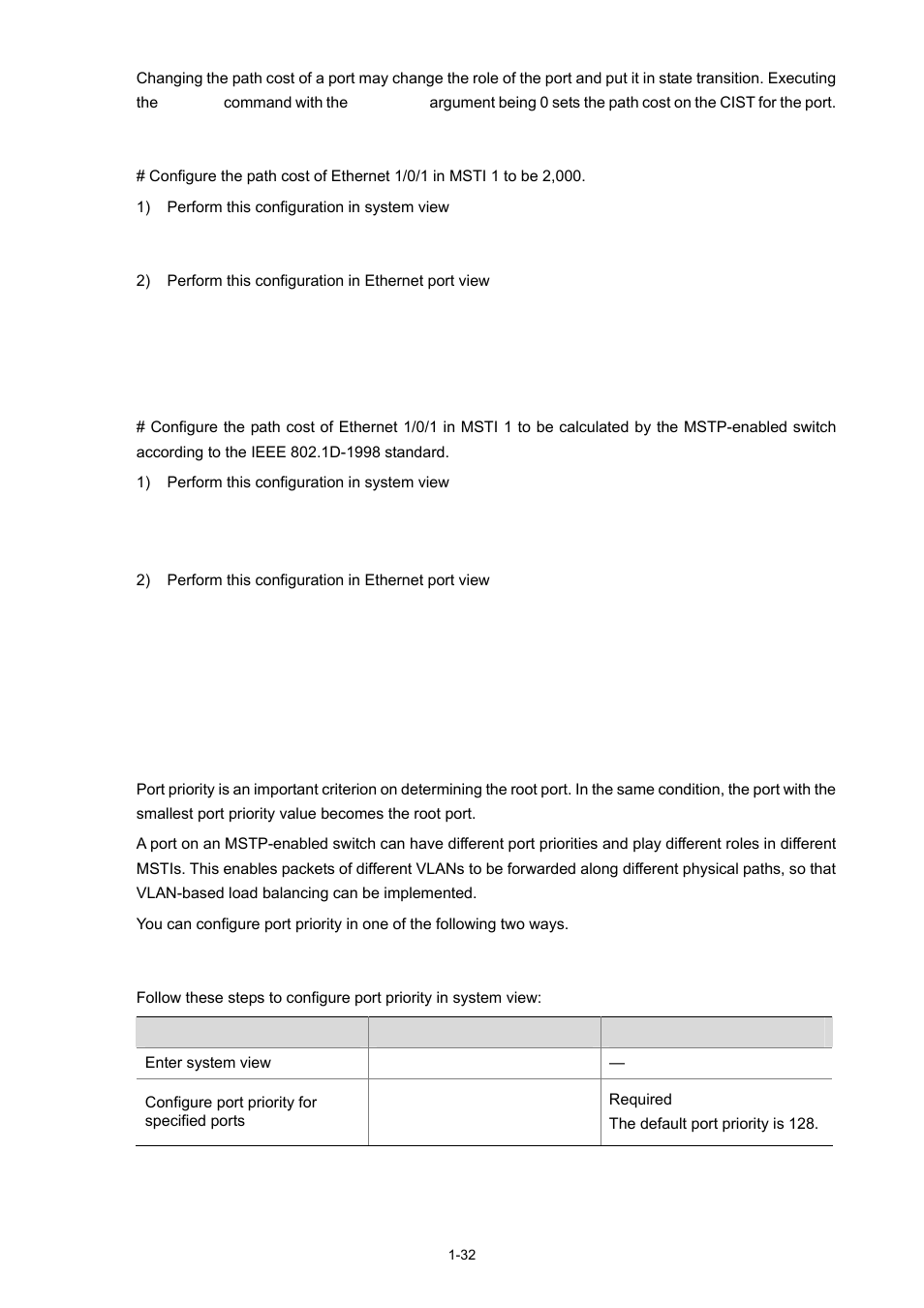 Configuration example (a), Configuration example (b), Configuring port priority | Configure port priority in system view | H3C Technologies H3C S3600 Series Switches User Manual | Page 285 / 1205