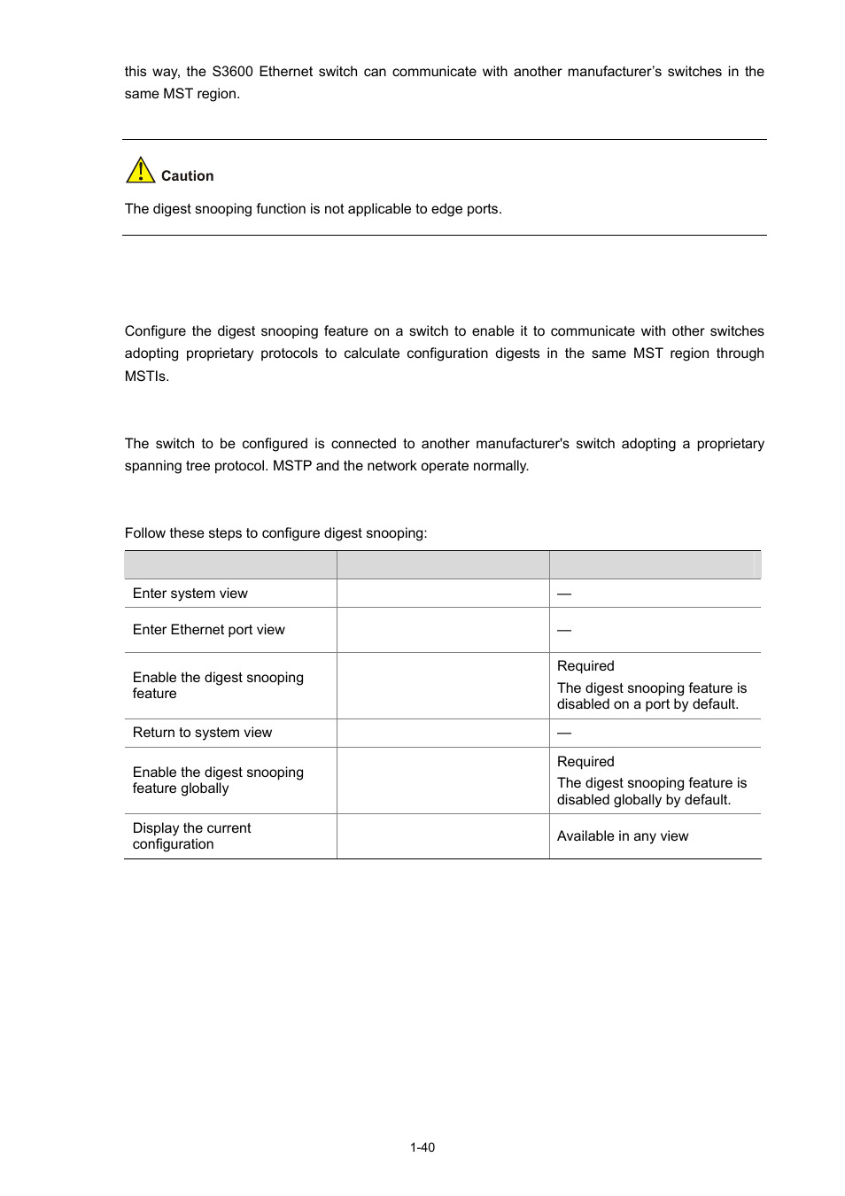 Configuring digest snooping, Configuration prerequisites, Configuration procedure | H3C Technologies H3C S3600 Series Switches User Manual | Page 293 / 1205