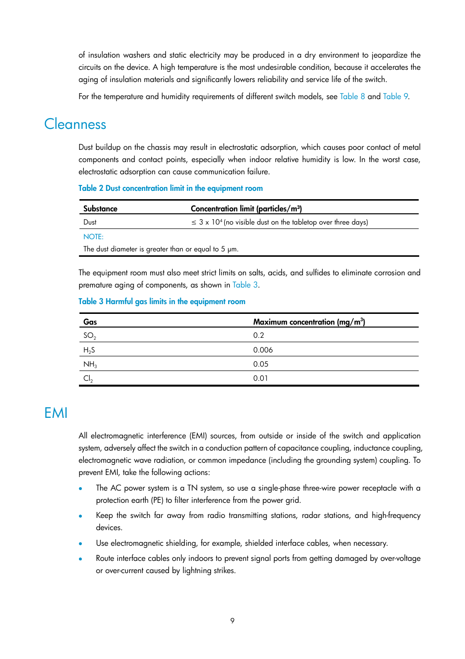 Cleanness | H3C Technologies H3C S3600V2 Series Switches User Manual | Page 15 / 58