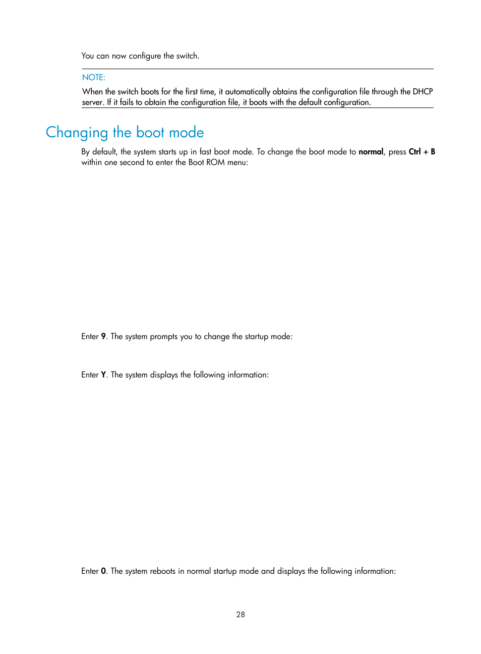 Changing the boot mode | H3C Technologies H3C S3600V2 Series Switches User Manual | Page 34 / 58