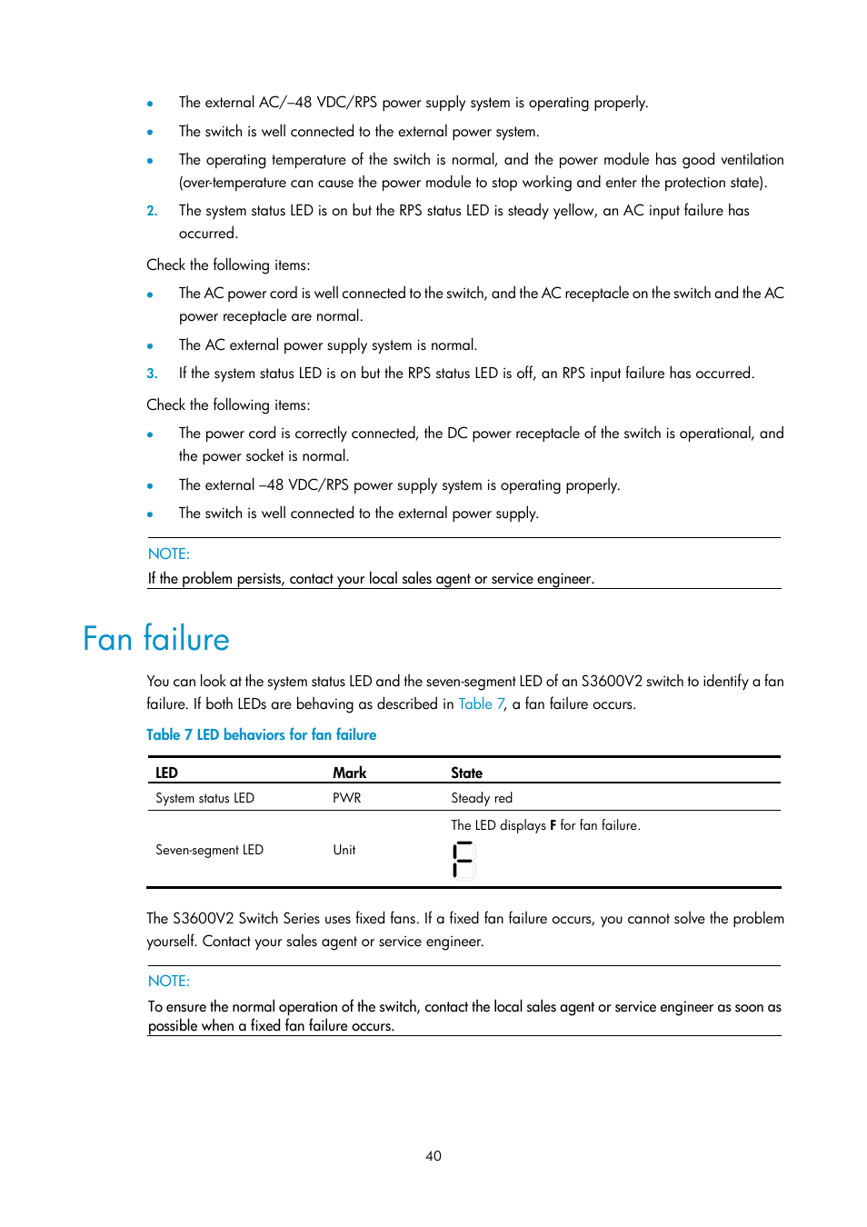 Fan failure | H3C Technologies H3C S3600V2 Series Switches User Manual | Page 46 / 58