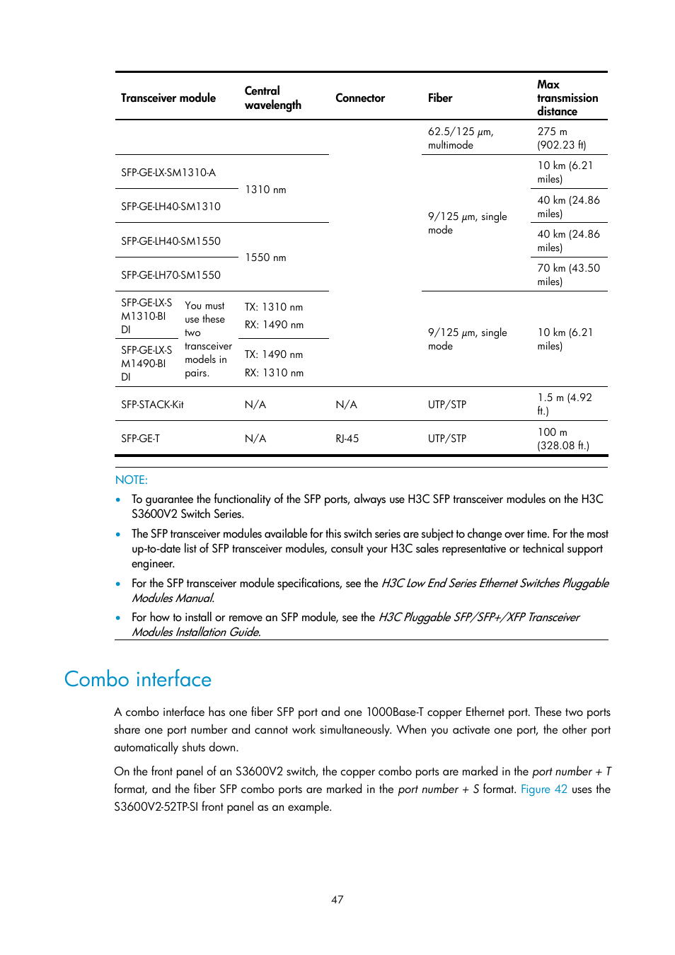 Combo interface | H3C Technologies H3C S3600V2 Series Switches User Manual | Page 53 / 58