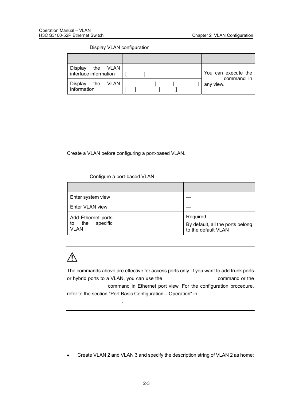 2 configuring a port-based vlan, 1 configuring a port-based vlan, I. configuration prerequisites | Ii. configuration procedure, 2 protocol-based vlan configuration example, I. network requirements, 2 configuring a port-based vlan -3 | H3C Technologies H3C S3100 Series Switches User Manual | Page 101 / 630