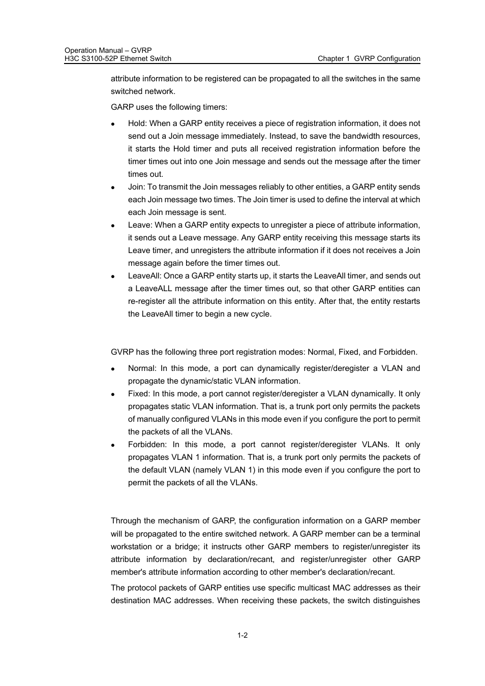 Ii. gvrp port registration mode, Iii. garp operation procedure | H3C Technologies H3C S3100 Series Switches User Manual | Page 116 / 630
