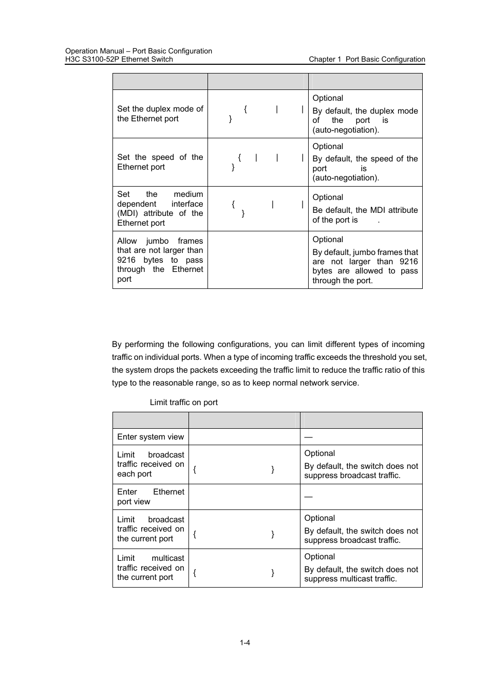 2 limiting traffic on individual ports, 2 limiting traffic on individual ports -4 | H3C Technologies H3C S3100 Series Switches User Manual | Page 126 / 630