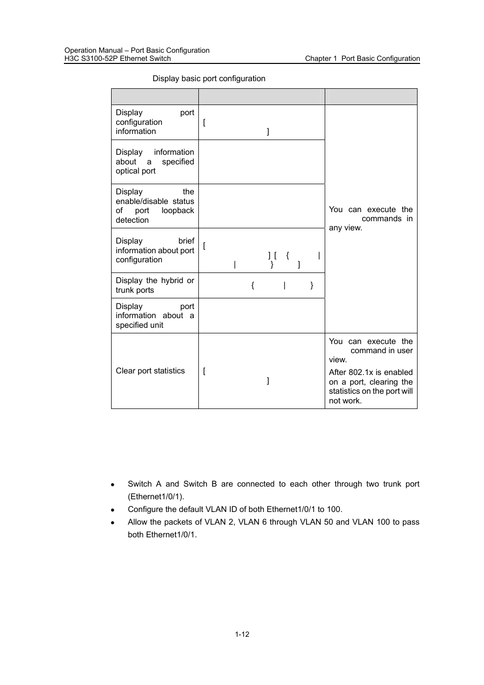 3 ethernet port configuration example, I. network requirements, 3 ethernet port configuration example -12 | H3C Technologies H3C S3100 Series Switches User Manual | Page 134 / 630