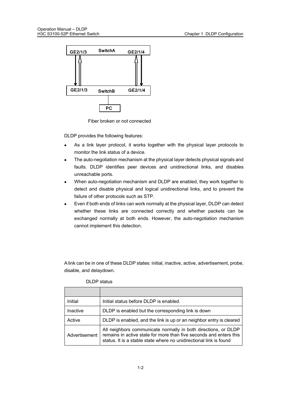 1 dldp fundamentals, I. dldp status, 1 dldp fundamentals -2 | H3C Technologies H3C S3100 Series Switches User Manual | Page 156 / 630