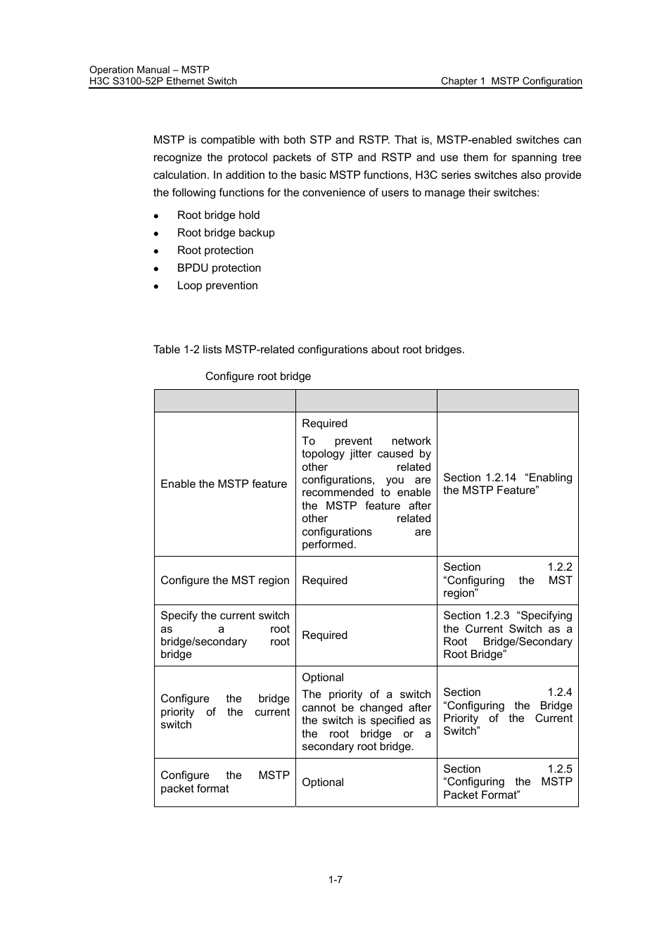 4 mstp implementation on switches, 2 configuring root bridge, 4 mstp implementation on switches -7 | 2 configuring root bridge -7 | H3C Technologies H3C S3100 Series Switches User Manual | Page 182 / 630