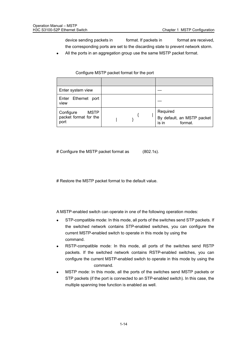 I. configuration procedure, Ii. configuration example, 6 configuring the mstp operation mode | 6 configuring the mstp operation mode -14, Configuring the mstp operation mode | H3C Technologies H3C S3100 Series Switches User Manual | Page 189 / 630