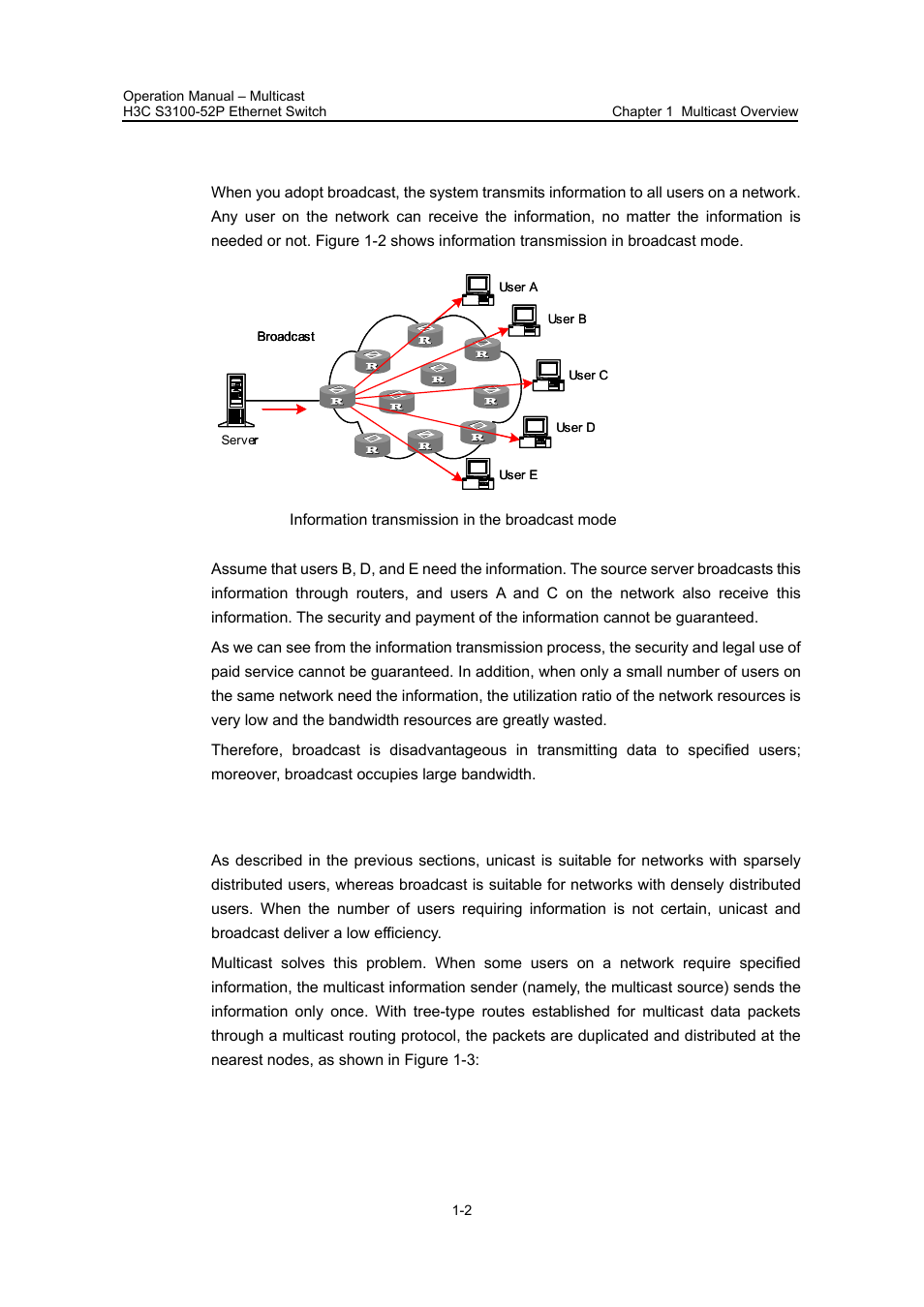 2 information transmission in the broadcast mode, 3 information transmission in the multicast mode | H3C Technologies H3C S3100 Series Switches User Manual | Page 229 / 630