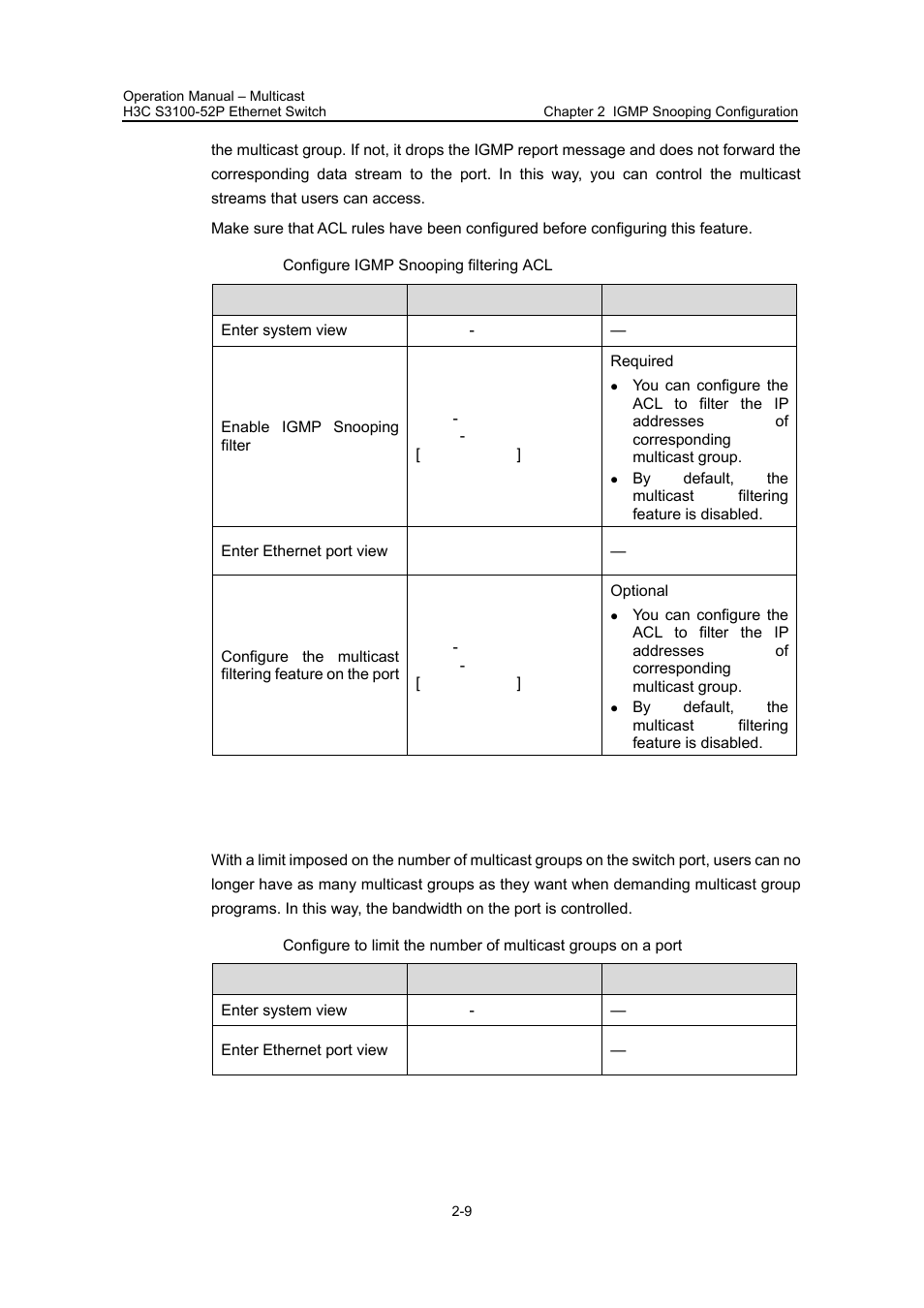 5 "configuring, To limit number of multicast, Groups on a port | H3C Technologies H3C S3100 Series Switches User Manual | Page 246 / 630