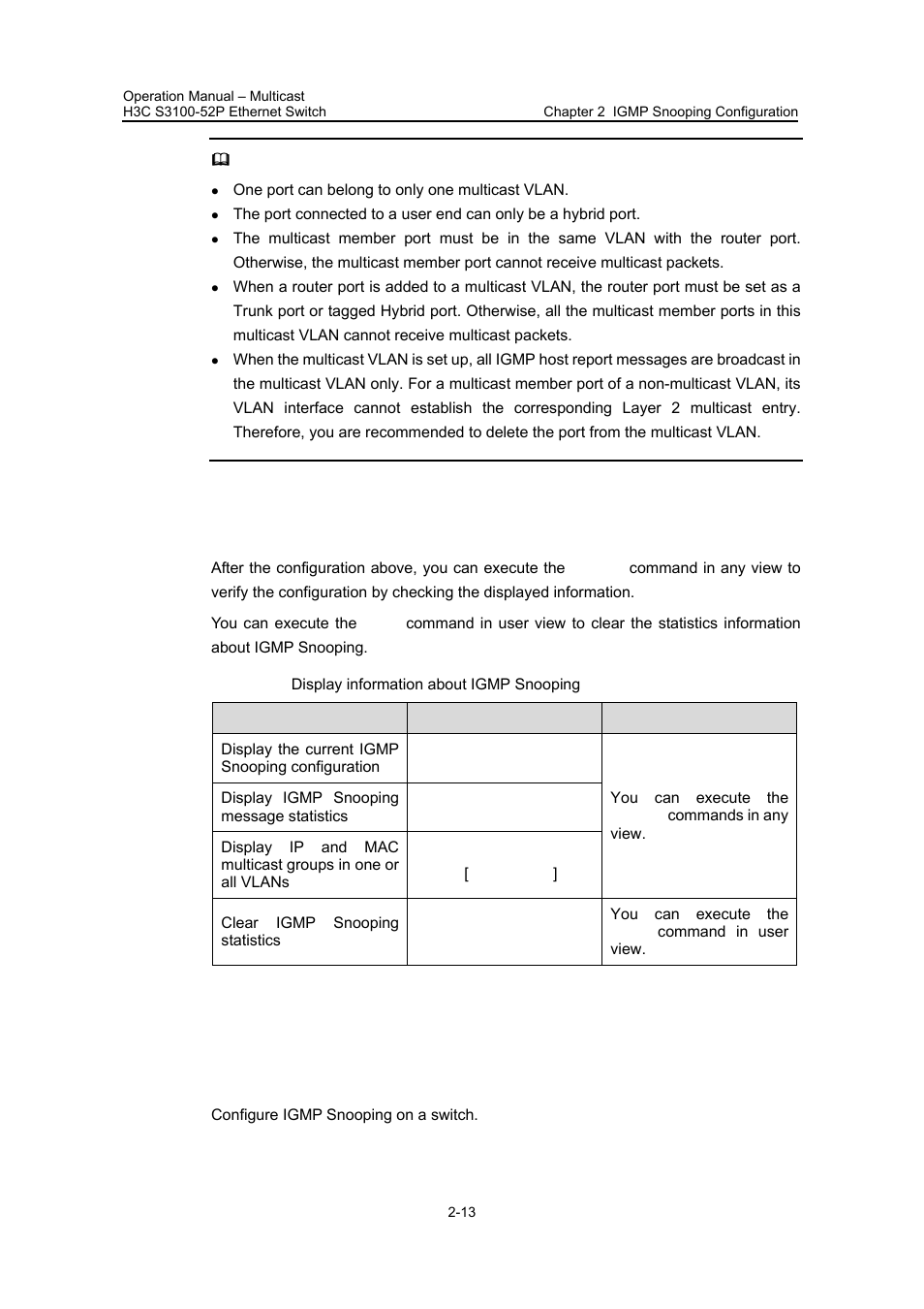 3 displaying and maintaining igmp snooping, 4 igmp snooping configuration example, 1 example 1 | 1 example 1 -13 | H3C Technologies H3C S3100 Series Switches User Manual | Page 250 / 630