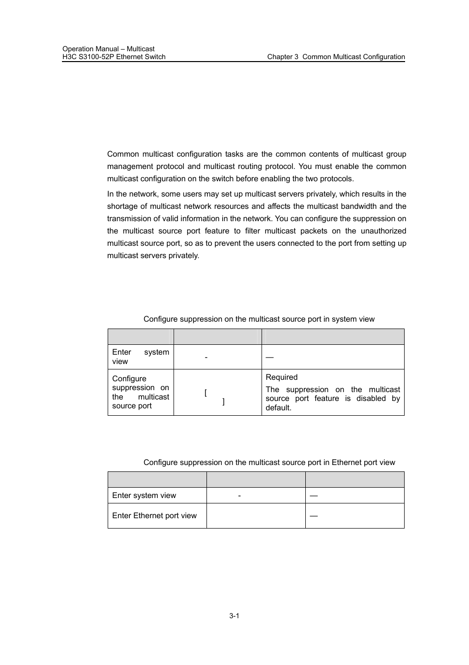 Chapter 3 common multicast configuration, 1 overview, Chapter 3 common multicast configuration -1 | H3C Technologies H3C S3100 Series Switches User Manual | Page 256 / 630