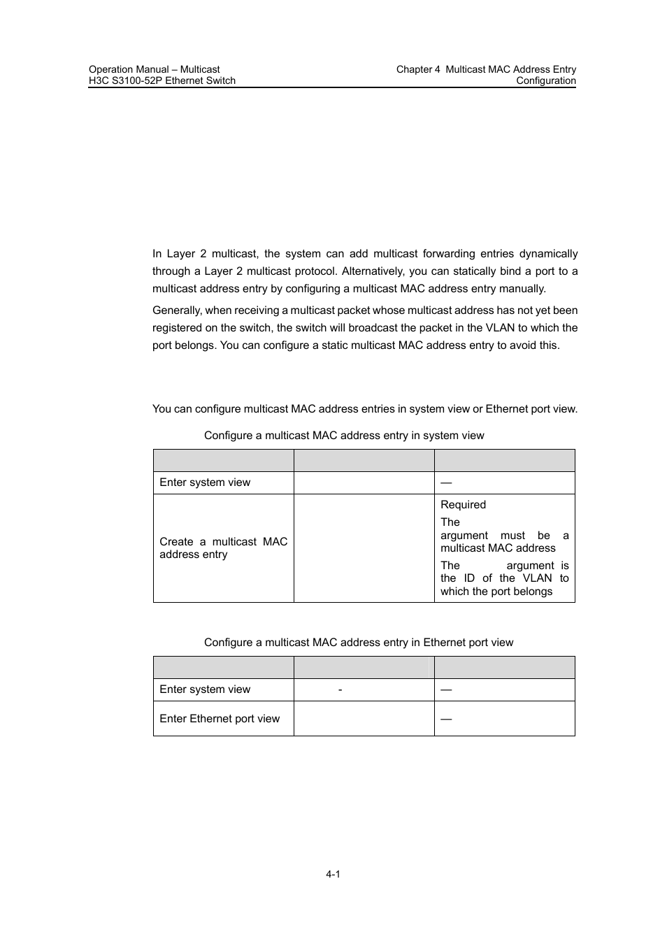 1 overview, 2 configuring a multicast mac address entry | H3C Technologies H3C S3100 Series Switches User Manual | Page 258 / 630