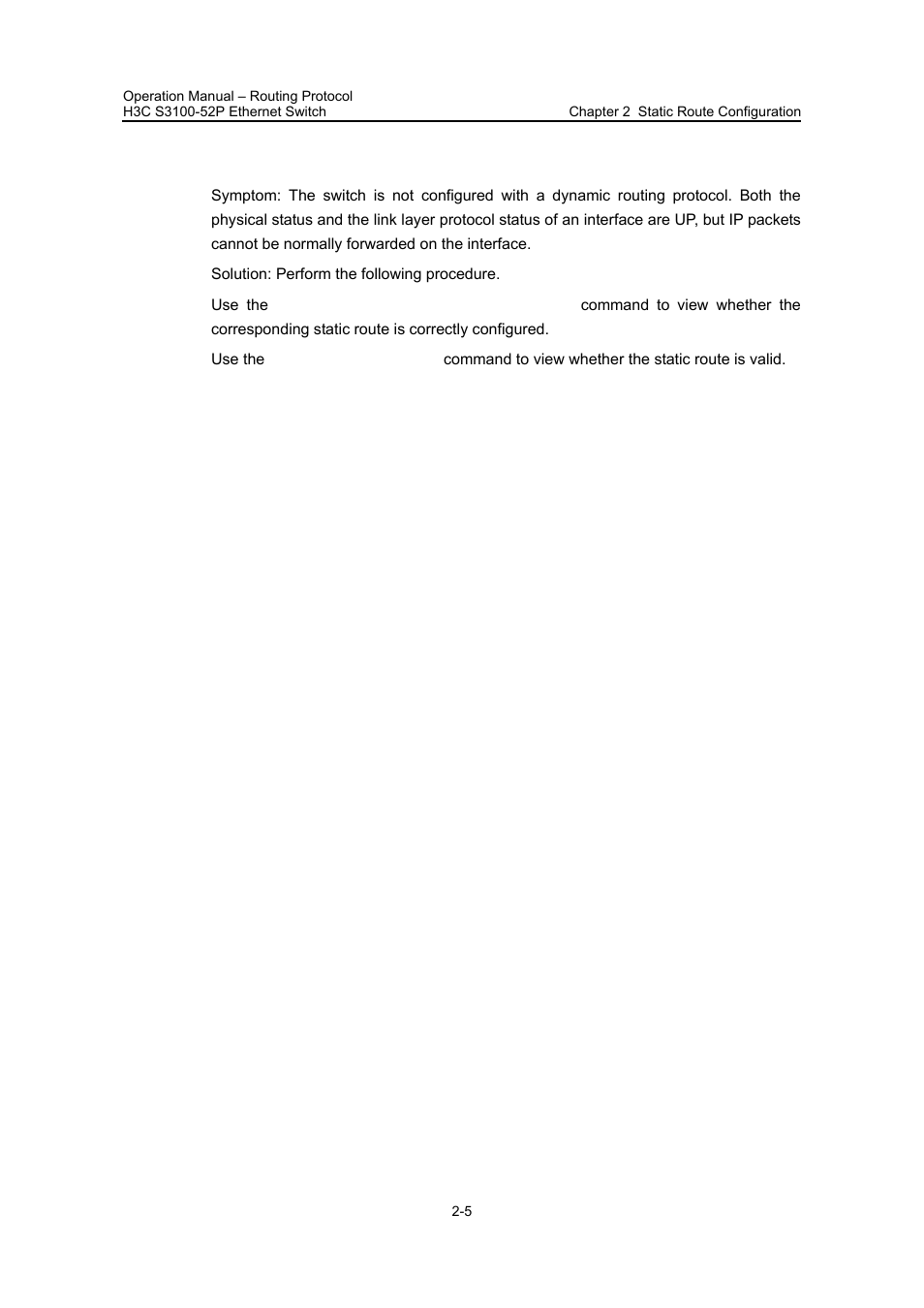 5 troubleshooting a static route, 5 troubleshooting a static route -5 | H3C Technologies H3C S3100 Series Switches User Manual | Page 272 / 630
