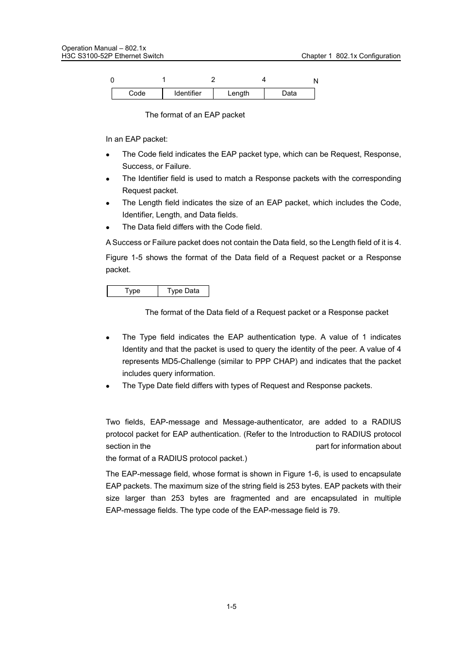 Iii. newly added fields for eap authentication | H3C Technologies H3C S3100 Series Switches User Manual | Page 278 / 630