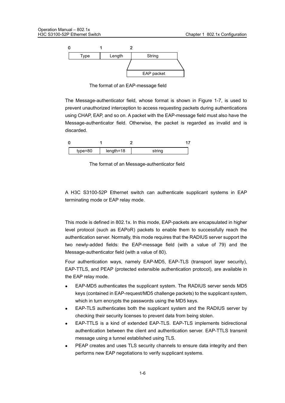 4 802.1x authentication procedure, I. eap relay mode, 4 802.1x authentication procedure -6 | H3C Technologies H3C S3100 Series Switches User Manual | Page 279 / 630