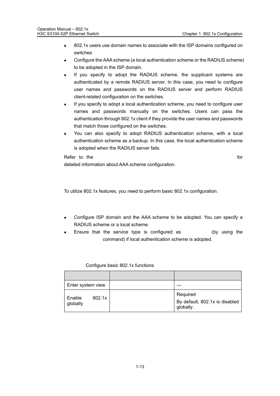 3 basic 802.1x configuration, 1 prerequisites, 2 configuring basic 802.1x functions | 3 basic 802.1x configuration -13 | H3C Technologies H3C S3100 Series Switches User Manual | Page 286 / 630
