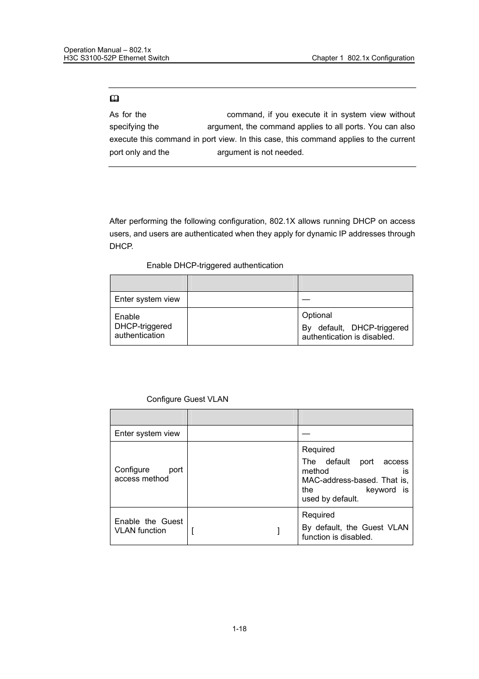 4 enabling dhcp-triggered authentication, 5 configuring guest vlan | H3C Technologies H3C S3100 Series Switches User Manual | Page 291 / 630
