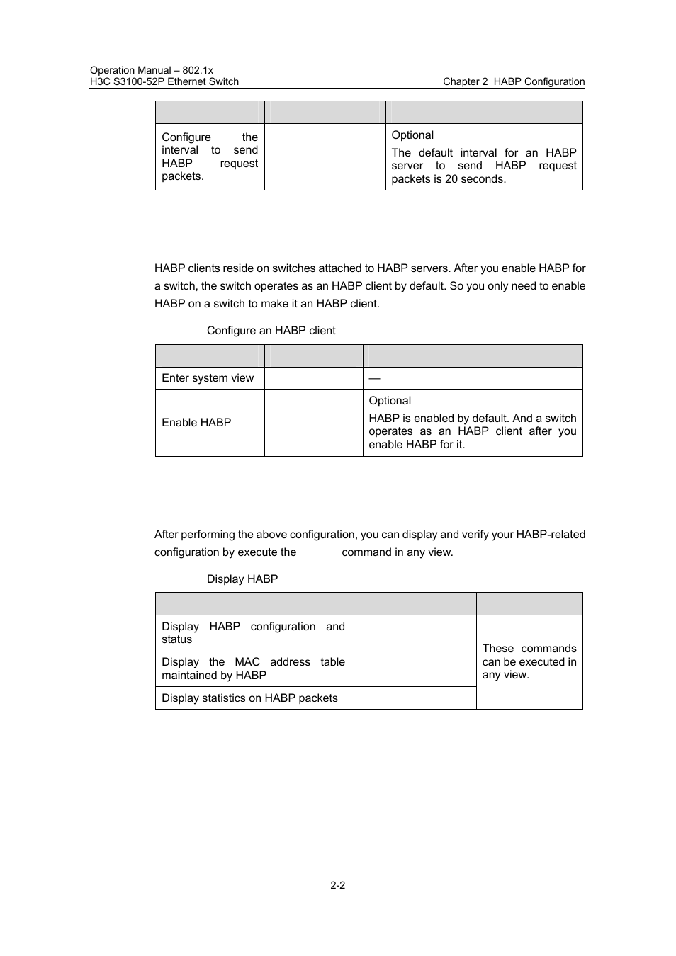 3 habp client configuration, 4 displaying habp | H3C Technologies H3C S3100 Series Switches User Manual | Page 297 / 630