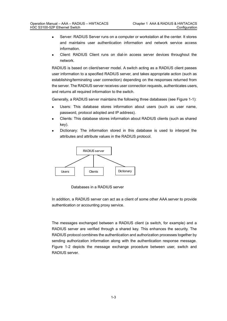 Ii. basic message exchange procedure in radius | H3C Technologies H3C S3100 Series Switches User Manual | Page 302 / 630