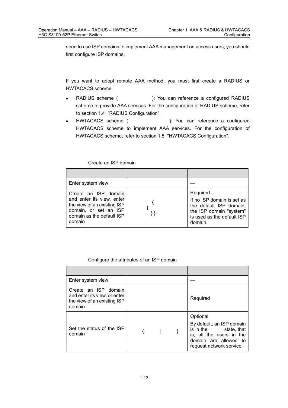 1 configuration prerequisites, 2 creating an isp domain, 3 configuring the attributes of an isp domain | Creating an isp, Domain, Configuring the, Attributes of an isp | H3C Technologies H3C S3100 Series Switches User Manual | Page 312 / 630