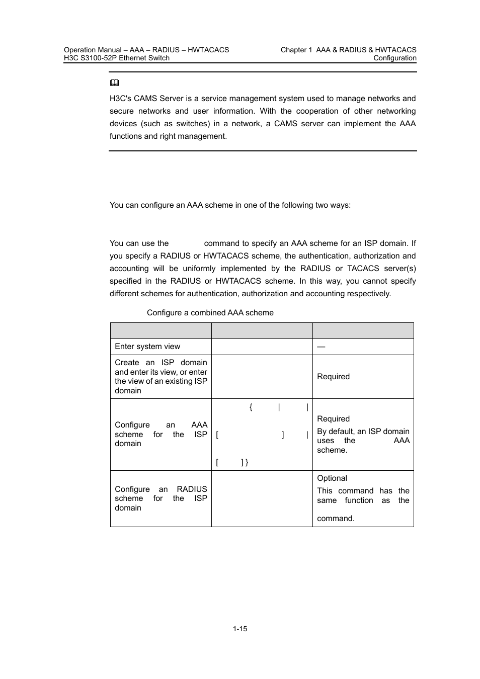 4 configuring an aaa scheme for an isp domain, I. configuring a combined aaa scheme, 4 configuring an aaa scheme for an isp domain -15 | Configuring an aaa, Scheme for an isp, Domain | H3C Technologies H3C S3100 Series Switches User Manual | Page 314 / 630