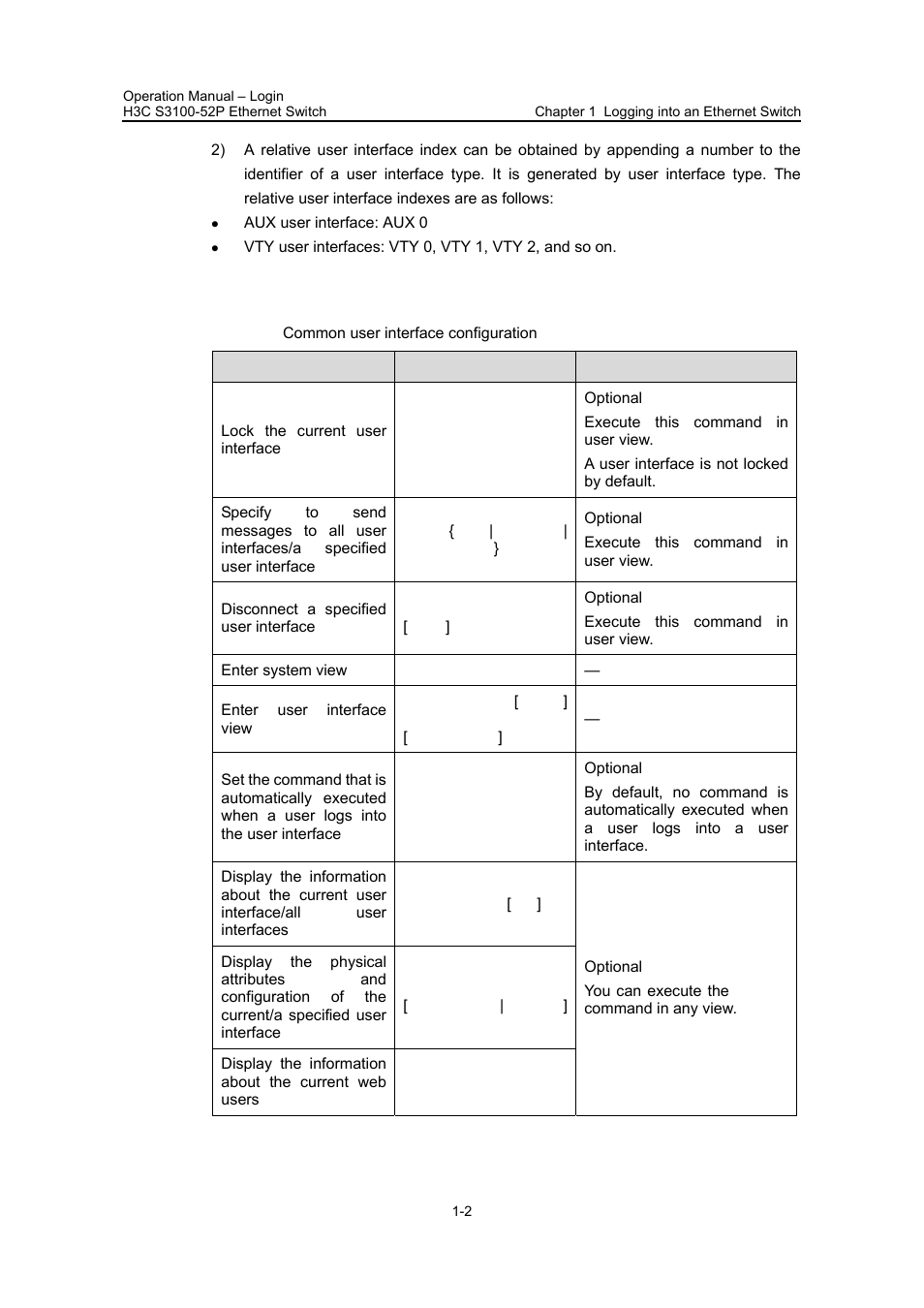 3 common user interface configuration, 3 common user interface configuration -2 | H3C Technologies H3C S3100 Series Switches User Manual | Page 33 / 630