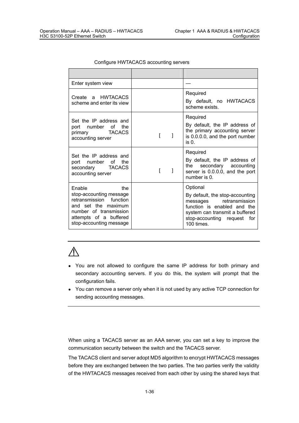 4 configuring hwtacacs accounting servers, 5 configuring shared keys for hwtacacs messages, Configuring | Hwtacacs, Accounting servers, Configuring shared, Keys for hwtacacs, Messages | H3C Technologies H3C S3100 Series Switches User Manual | Page 335 / 630