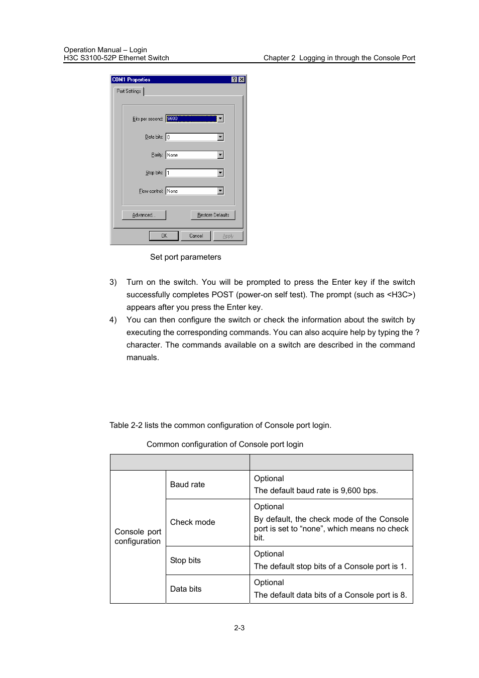 3 console port login configuration, 1 common configuration, 3 console port login configuration -3 | 1 common configuration -3 | H3C Technologies H3C S3100 Series Switches User Manual | Page 37 / 630
