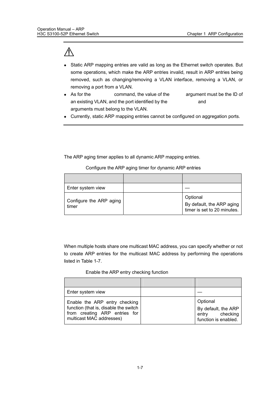 3 enabling the arp entry checking function | H3C Technologies H3C S3100 Series Switches User Manual | Page 374 / 630