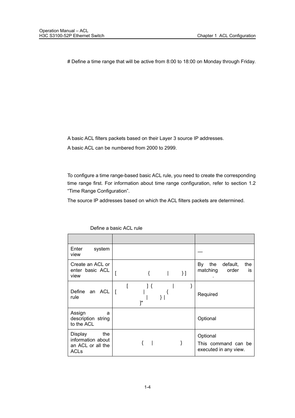 2 configuration example, 3 basic acl configuration, 1 configuration preparation | 2 configuration procedure, 2 configuration example -4, 3 basic acl configuration -4 | H3C Technologies H3C S3100 Series Switches User Manual | Page 380 / 630