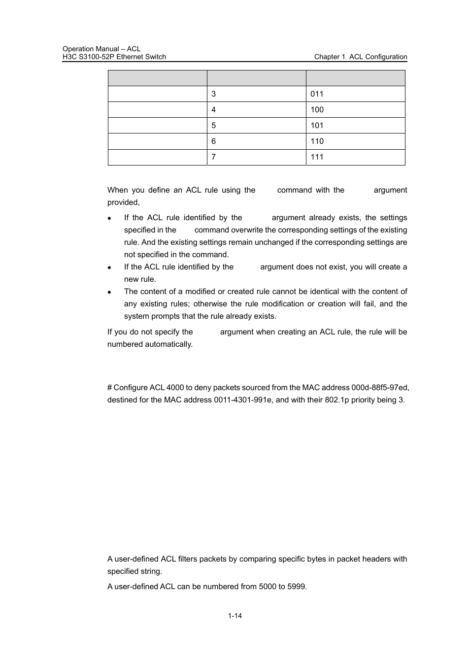 3 configuration example, 6 user-defined acl configuration, 3 configuration example -14 | 6 user-defined acl configuration -14 | H3C Technologies H3C S3100 Series Switches User Manual | Page 390 / 630